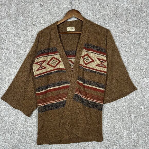 True Vintage Acrylic Aztec Print Knit Cardigan Size Medium Brown Red Cream - Picture 1 of 5